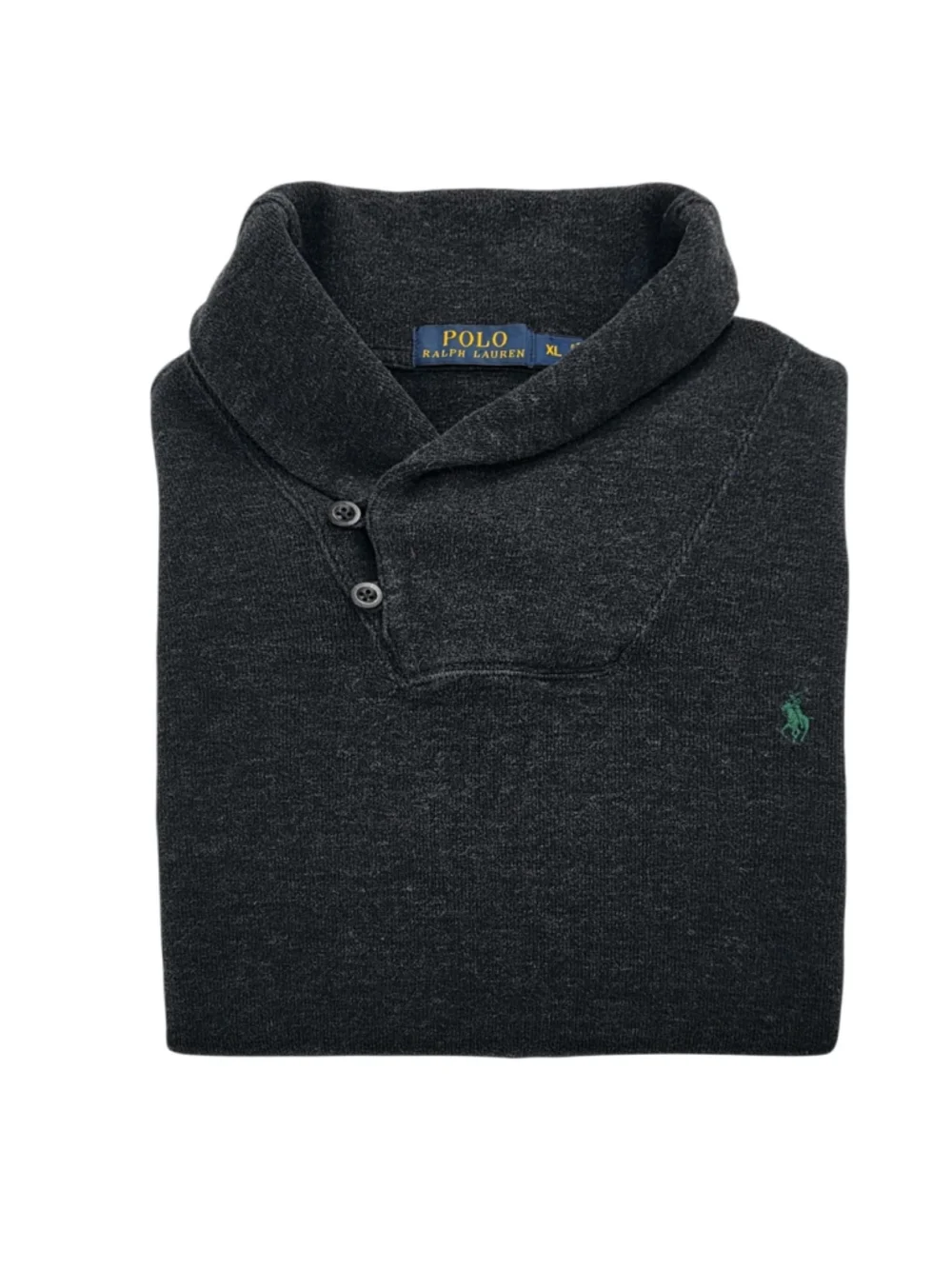Polo Ralph Lauren Mens XL Cotton Shawl Collar Pullover Sweater Charcoal Gray